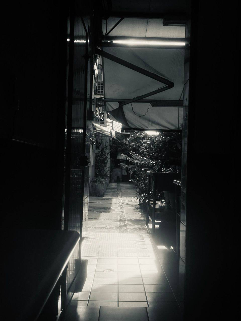 Midnight corridor in black and white